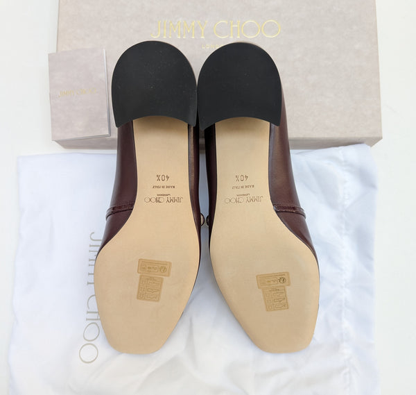 Jimmy Choo Elisa 45 Garnet Leather Mary Janes with Block Heels New in Box