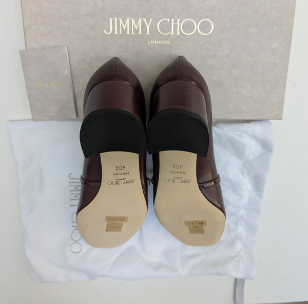 Jimmy Choo Elisa 45 Garnet Leather Mary Janes with Block Heels New in Box