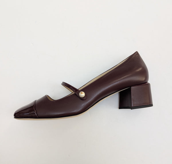 Jimmy Choo Elisa 45 Garnet Leather Mary Janes with Block Heels New in Box