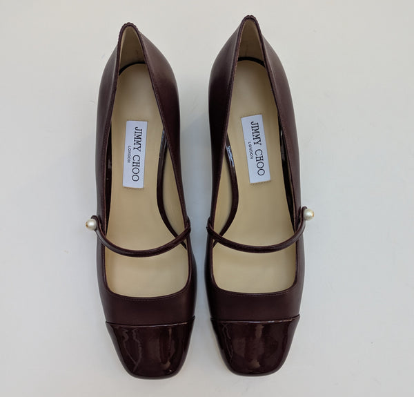 Jimmy Choo Elisa 45 Garnet Leather Mary Janes with Block Heels New in Box