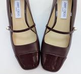 Jimmy Choo Elisa 45 Garnet Leather Mary Janes with Block Heels New in Box