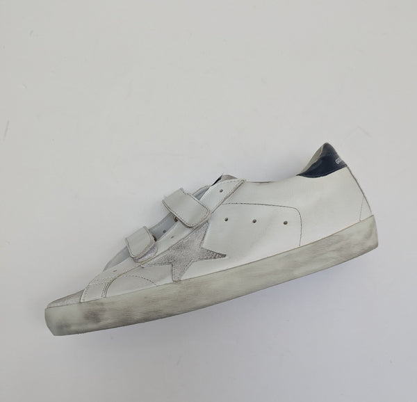 Golden Goose Old School Distressed Leather Sneakers with Velcro Closure New in Box Adaptive Fashion