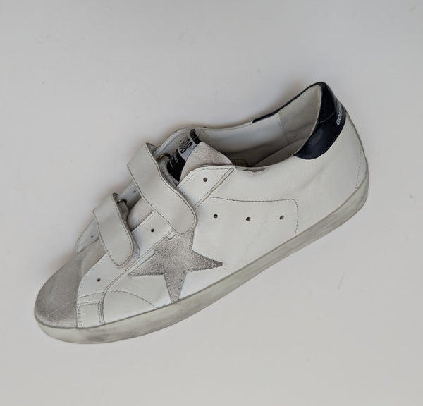Golden Goose Old School Distressed Leather Sneakers with Velcro Closure New in Box Adaptive Fashion