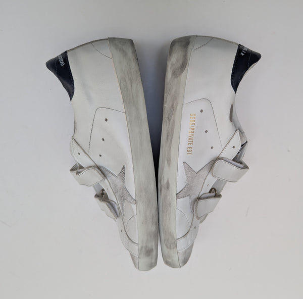 Golden Goose Old School Distressed Leather Sneakers with Velcro Closure New in Box Adaptive Fashion