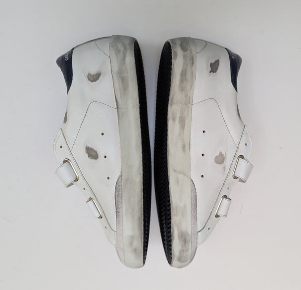 Golden Goose Old School Distressed Leather Sneakers with Velcro Closure New in Box Adaptive Fashion