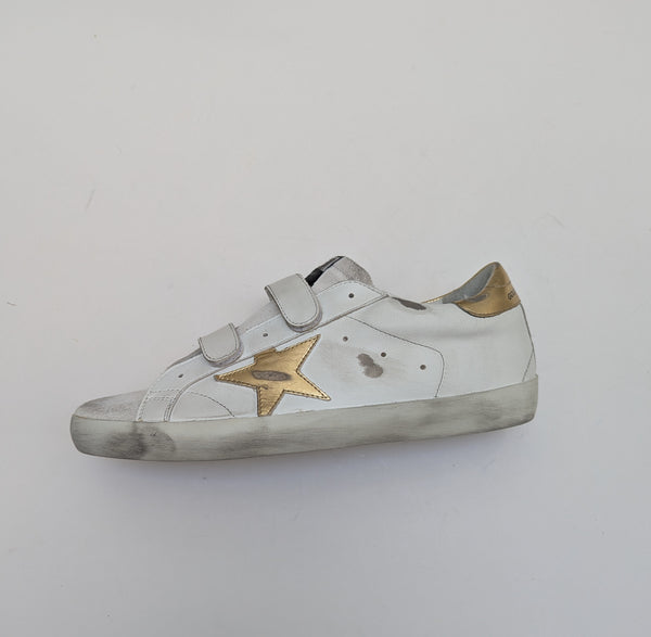 Golden Goose Authentic Leather Sneakers Old School Velcro White Leather Trainers New Adaptive