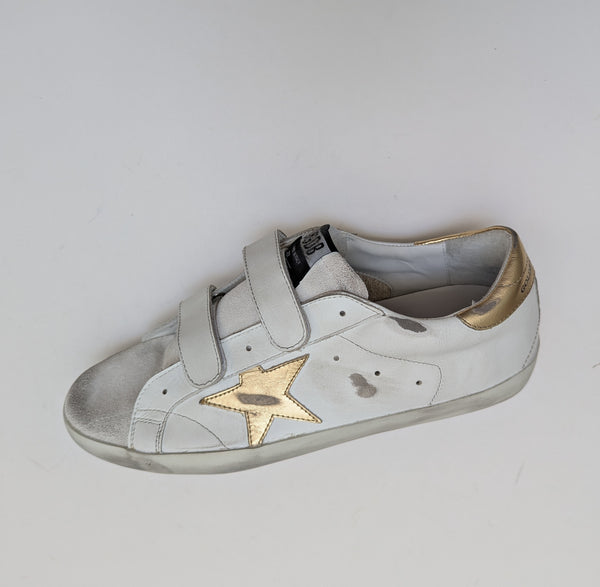 Golden Goose Authentic Leather Sneakers Old School Velcro White Leather Trainers New Adaptive