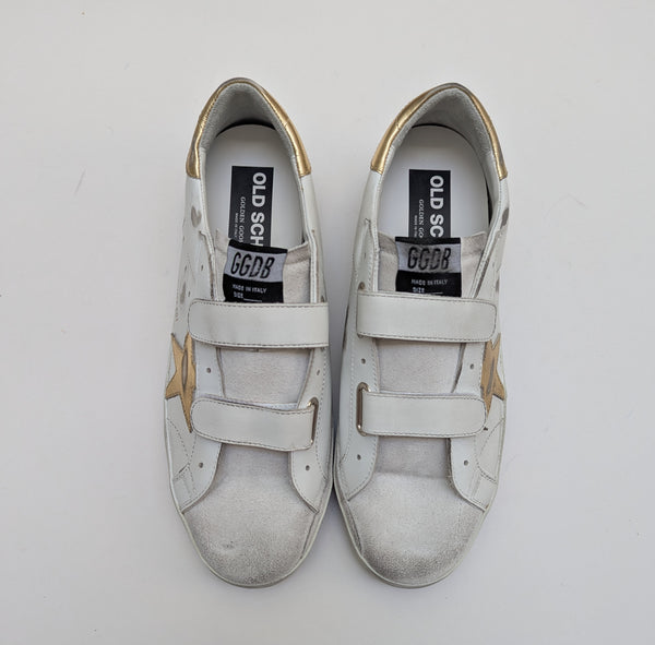 Golden Goose Authentic Leather Sneakers Old School Velcro White Leather Trainers New Adaptive