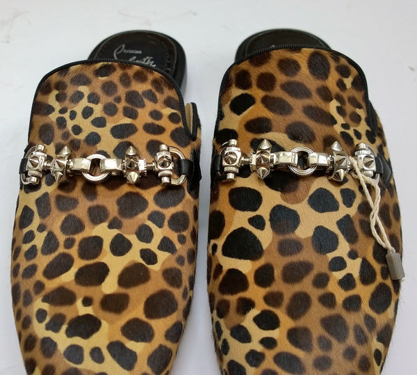 Christian Louboutin Coolito Swing Donna Flat Slides in Calf Leopard New in Box
