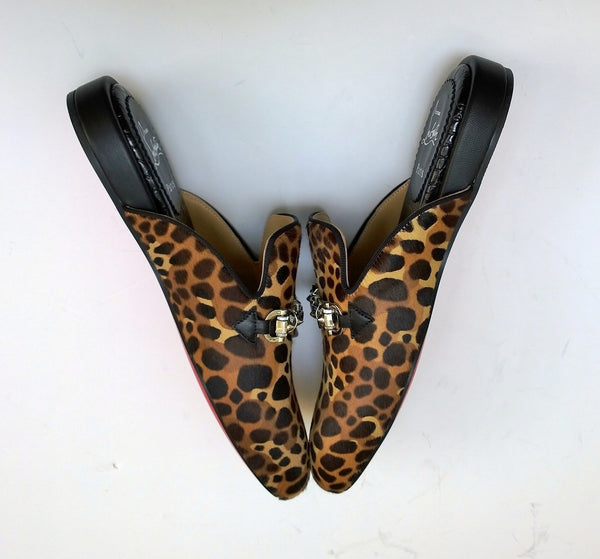 Christian Louboutin Coolito Swing Donna Flat Slides in Calf Leopard New in Box