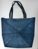 Loewe Puzzle Fold Tote Large in Dark Blue Distressed Suede New