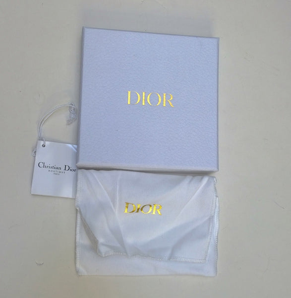 Dior Black Patent Card Wallet Lady Dior Letter Charm New in Box