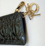 Dior Black Patent Card Wallet Lady Dior Letter Charm New in Box