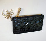 Dior Black Patent Card Wallet Lady Dior Letter Charm New in Box