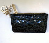 Dior Black Patent Card Wallet Lady Dior Letter Charm New in Box