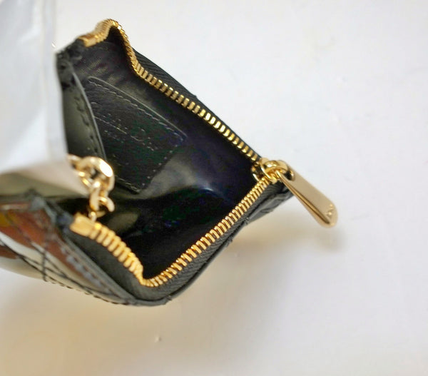 Dior Black Patent Card Wallet Lady Dior Letter Charm New in Box
