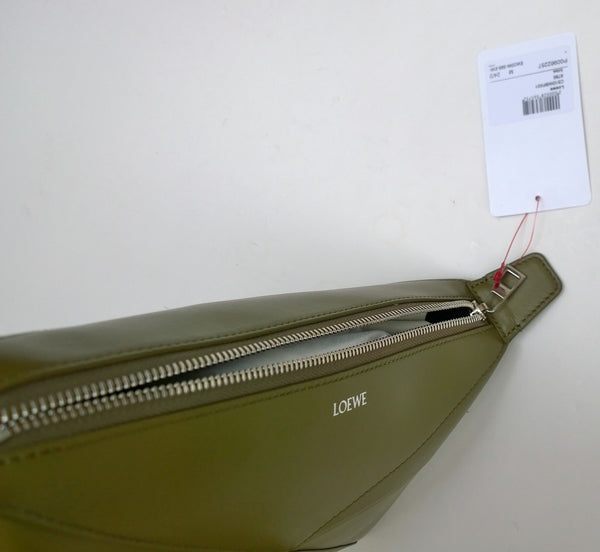 Loewe Puzzle Fold Handle Clutch Bag in Olive Leather New with Tags