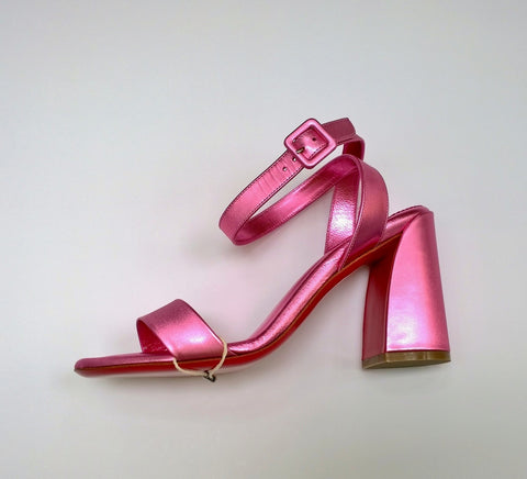 Christian Louboutin Miss Sabina 85 Metallic Pink Open Toe Ankle Strap Sandals New in Box Heels