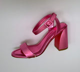 Christian Louboutin Miss Sabina 85 Metallic Pink Open Toe Ankle Strap Sandals New in Box Heels