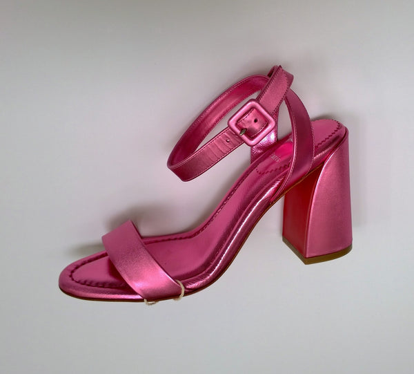 Christian Louboutin Miss Sabina 85 Metallic Pink Open Toe Ankle Strap Sandals New in Box Heels