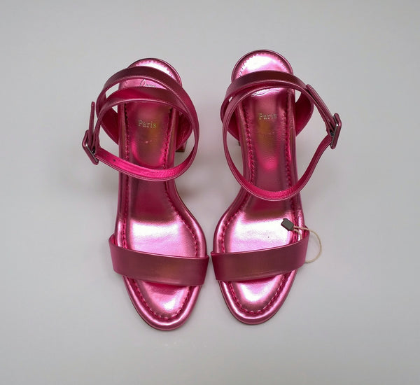 Christian Louboutin Miss Sabina 85 Metallic Pink Open Toe Ankle Strap Sandals New in Box Heels