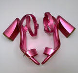 Christian Louboutin Miss Sabina 85 Metallic Pink Open Toe Ankle Strap Sandals New in Box Heels