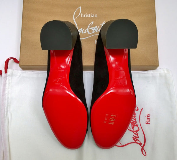 Christian Louboutin Miss Duvette 55 Cutout Leather and Suede Block Heels New in Box