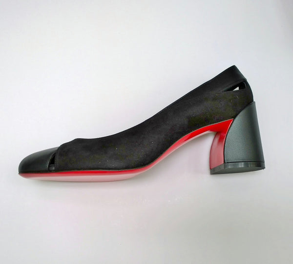Christian Louboutin Miss Duvette 55 Cutout Leather and Suede Block Heels New in Box