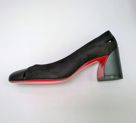 Christian Louboutin Miss Duvette 55 Cutout Leather and Suede Block Heels New in Box
