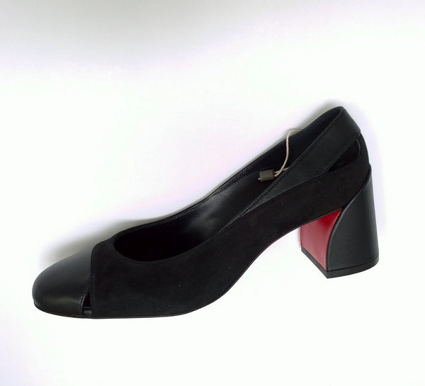 Christian Louboutin Miss Duvette 55 Cutout Leather and Suede Block Heels New in Box