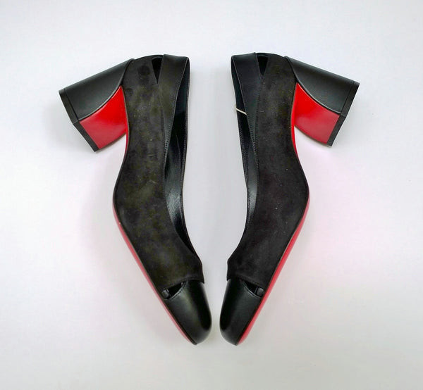 Christian Louboutin Miss Duvette 55 Cutout Leather and Suede Block Heels New in Box