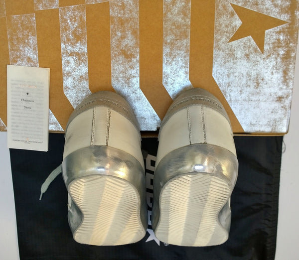 Golden Goose Superstar Sparkle White Silver Star Leather Sneakers New in Box