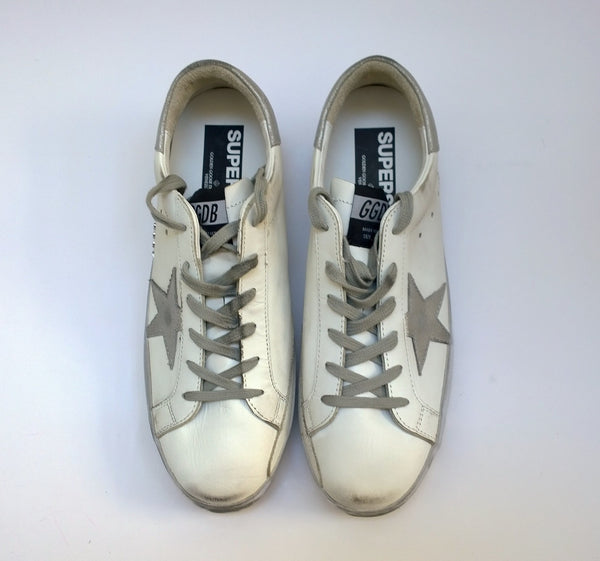 Golden Goose Superstar Sparkle White Silver Star Leather Sneakers New in Box