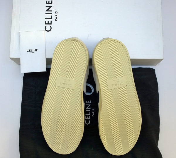 Celine Triomphe Sneakers in White Leather with Navy