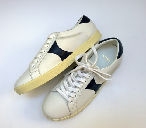 Celine Triomphe Sneakers in White Leather with Navy