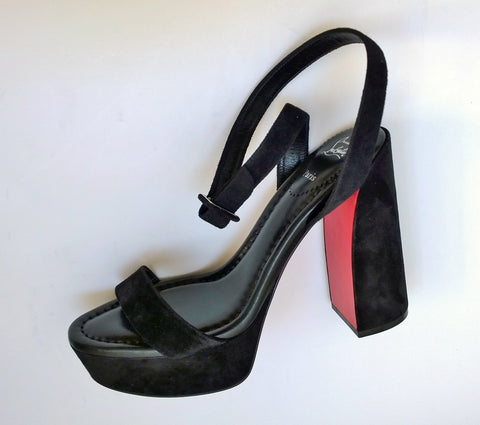 Christian Louboutin Movida Sabina 130 Black Suede Platform Sandals Ankle Strap Heels New in Box