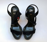 Christian Louboutin Movida Sabina 130 Black Suede Platform Sandals Ankle Strap Heels New in Box