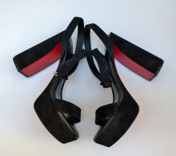 Christian Louboutin Movida Sabina 130 Black Suede Platform Sandals Ankle Strap Heels New in Box