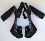 Christian Louboutin Movida Sabina 130 Black Suede Platform Sandals Ankle Strap Heels New in Box