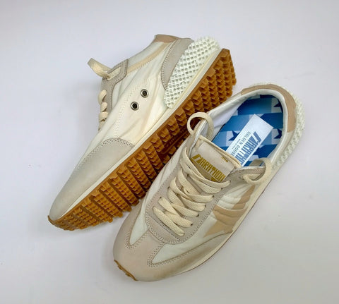 Golden Goose Marathon Beige Nylon with Grey Leather with Beige Print Star Sneakers New in Box