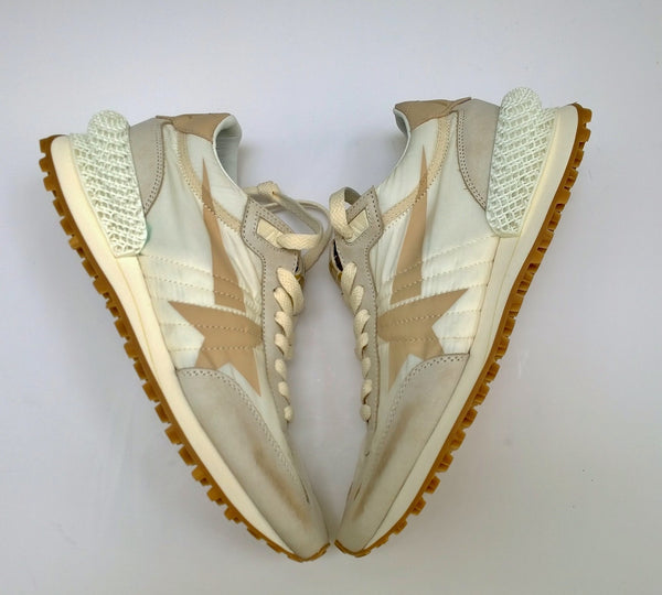 Golden Goose Marathon Beige Nylon with Grey Leather with Beige Print Star Sneakers New in Box