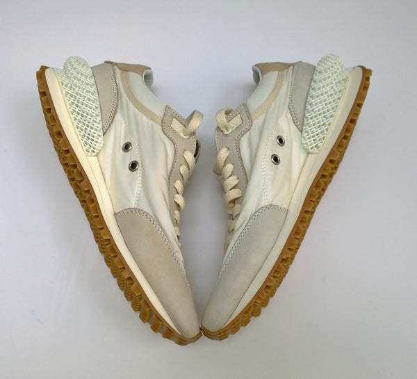 Golden Goose Marathon Beige Nylon with Grey Leather with Beige Print Star Sneakers New in Box