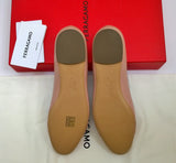 Ferragamo Varina Biscotto Rose Lamb Skin Bow Leather Flats New in Box Shoes