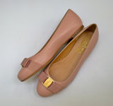 Ferragamo Varina Biscotto Rose Lamb Skin Bow Leather Flats New in Box Shoes