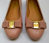 Ferragamo Varina Biscotto Rose Lamb Skin Bow Leather Flats New in Box Shoes