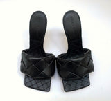 Bottega Veneta Lido Black Leather Slides Open Toe Heels New in Box Sandals