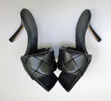 Bottega Veneta Lido Black Leather Slides Open Toe Heels New in Box Sandals
