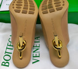 Bottega Veneta Cipria Beige Leather Knot Sandals with Metal Heels New in Box