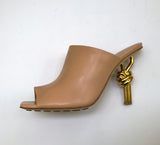 Bottega Veneta Cipria Beige Leather Knot Sandals with Metal Heels New in Box