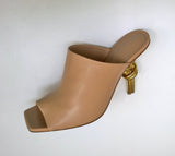 Bottega Veneta Cipria Beige Leather Knot Sandals with Metal Heels New in Box
